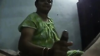 Blow rhythm Slimy Handjob Indian Desi aunty transform into sponger